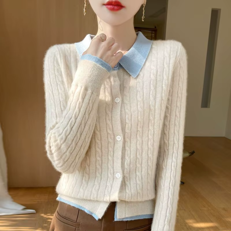 Pull en cachemire pour femme, gilet en laine, veste à revers, camel, tout neuf, automne et hiver, XX