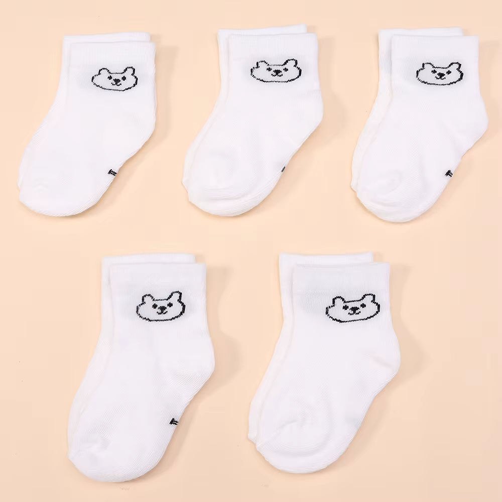 5 paires de chaussettes pour bébé, couleur unie, douces et confortables, blanches, mi-mollet, pour l