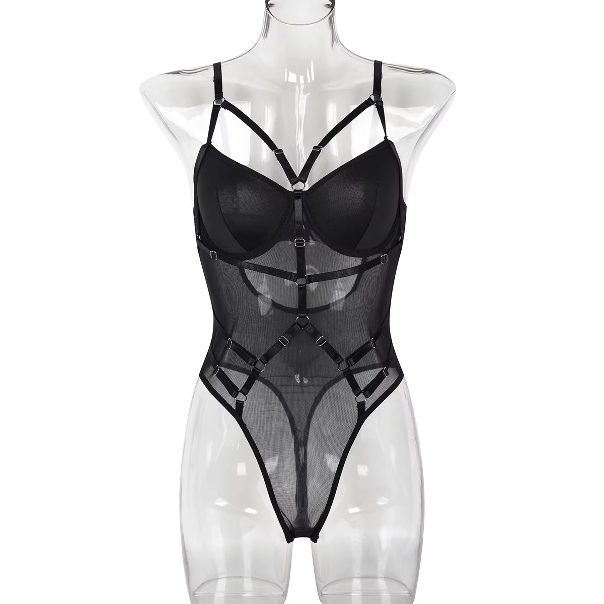 Nouveau Body en dentelle pour femme 2026 avec porte-jarretelles, haut moulant transparent en maille 