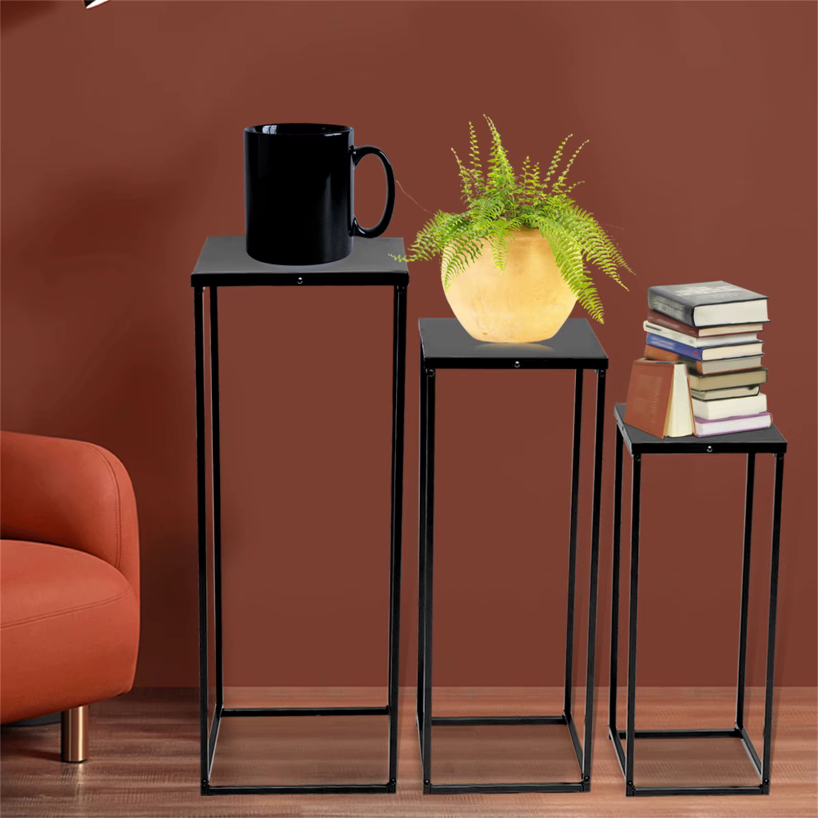 Ensemble de 3 supports de fleurs carrés en métal, support pour plantes, colonne d'art, route, plomb,