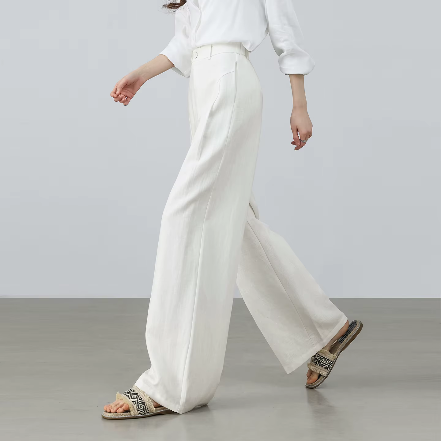 Pantalon blanc pour femme SENTUBILA, mélange lin et lyocell, coupe large, tendance printemps 2026, t