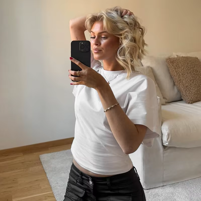 Mode décontracté solide gris recadrée T-shirt 2025 femme vêtements col rond hauts Corset Streetwear