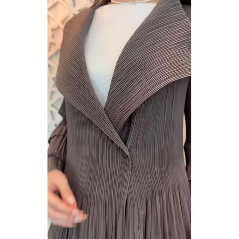 YUDX-Manteau à volants plissés épissés pour femmes, revers, manches évasées complètes, bouton unique