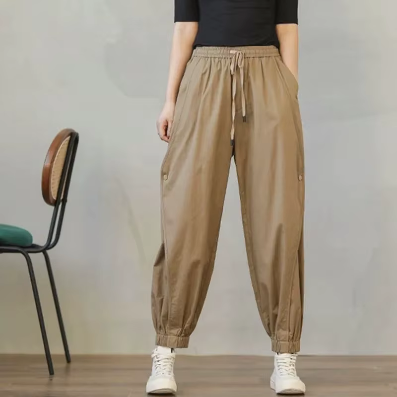 Pantalon décontracté grande taille pour femme, vêtements de travail taille haute, pantalon de sport
