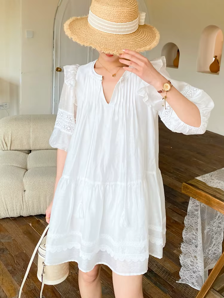 Pouvez-vous psyLady-Mini robe évidée à manches bouffantes pour femmes, robes blanches transparentes