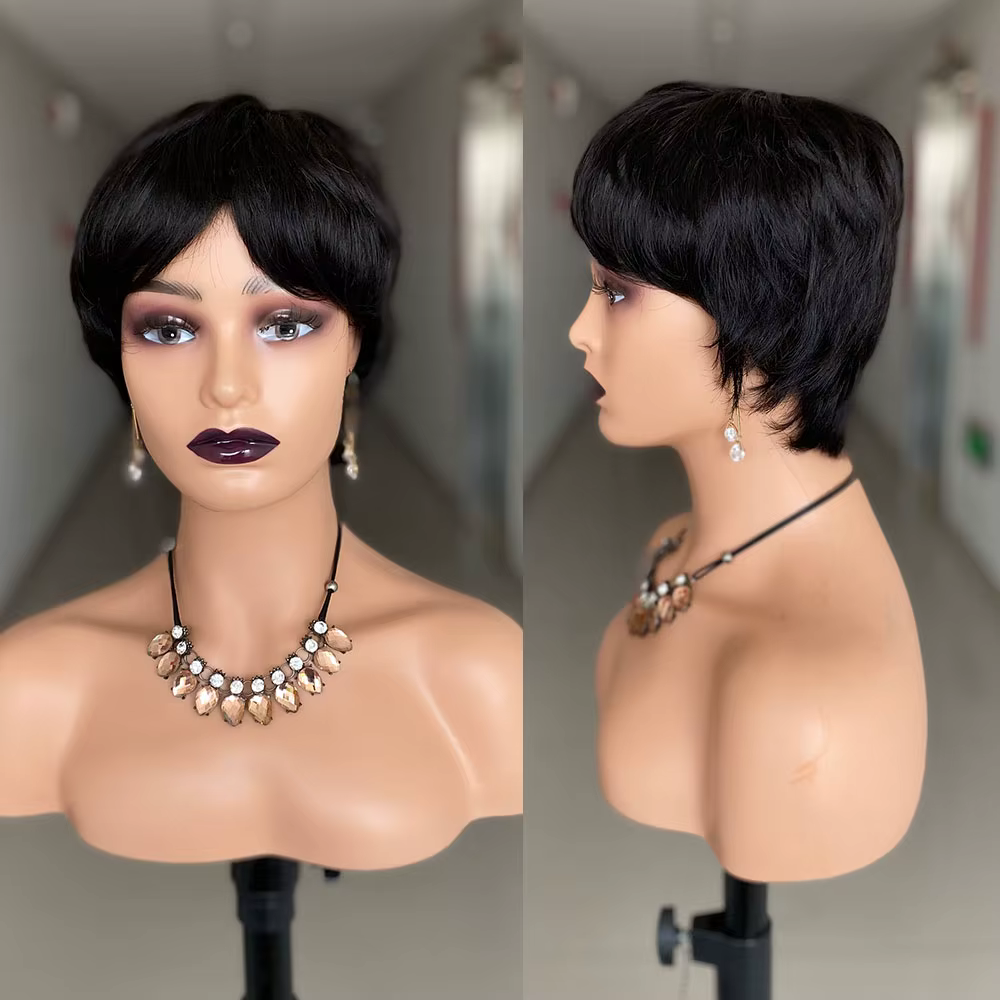 Perruque courte coupe lutin cheveux humains prêt à porter perruques de cheveux humains brésiliens po