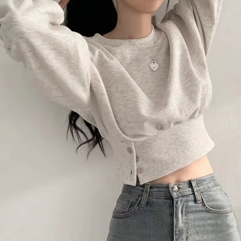 PVD-Ulzzang Buttons Design Baggy pour femme, Crop, Sports, Loisirs, Automne, Jeune rue, Esthétique, 