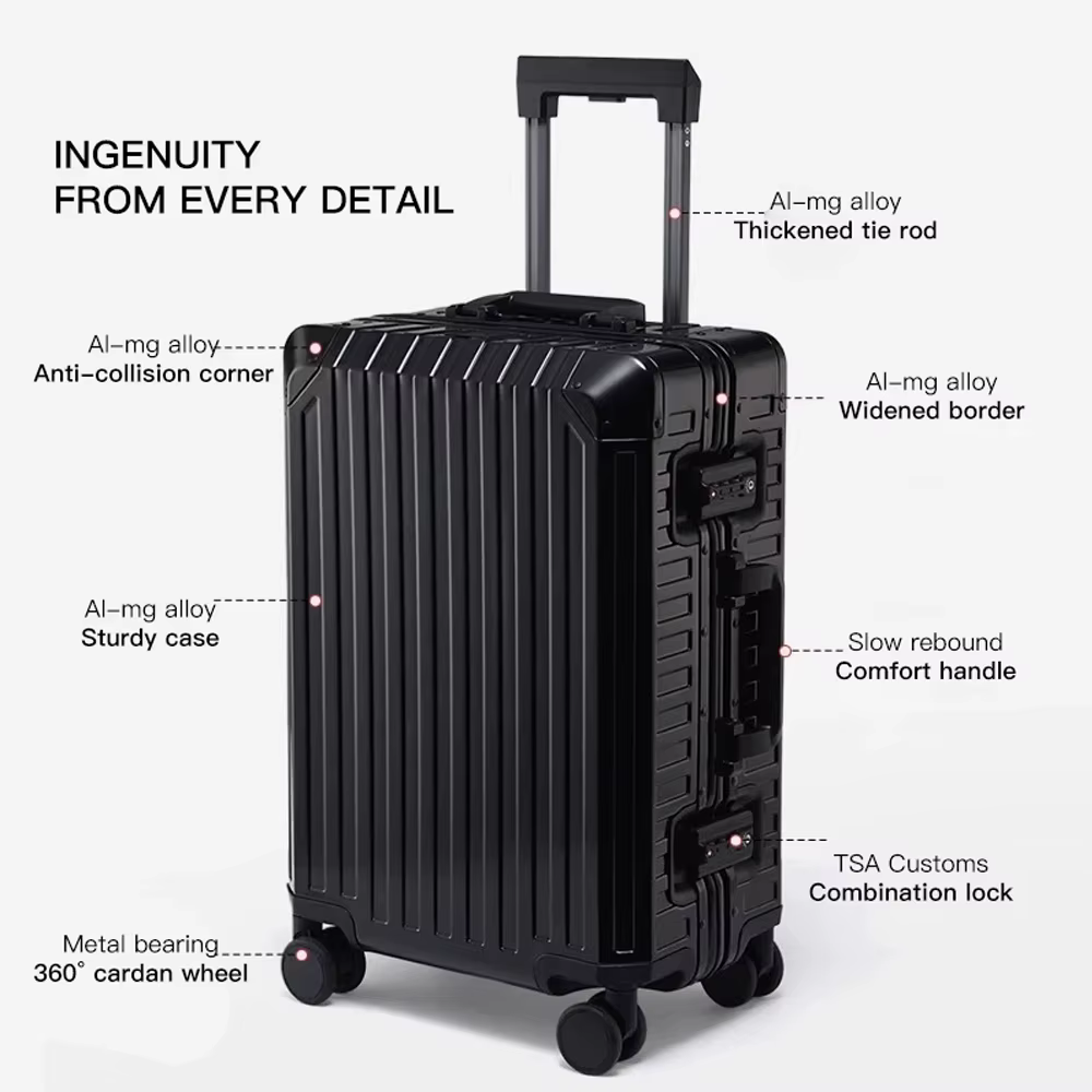Nouveau Style tout en aluminium 20 "24" 28 "pouces valise de voyage continuer valise de luxe sac de