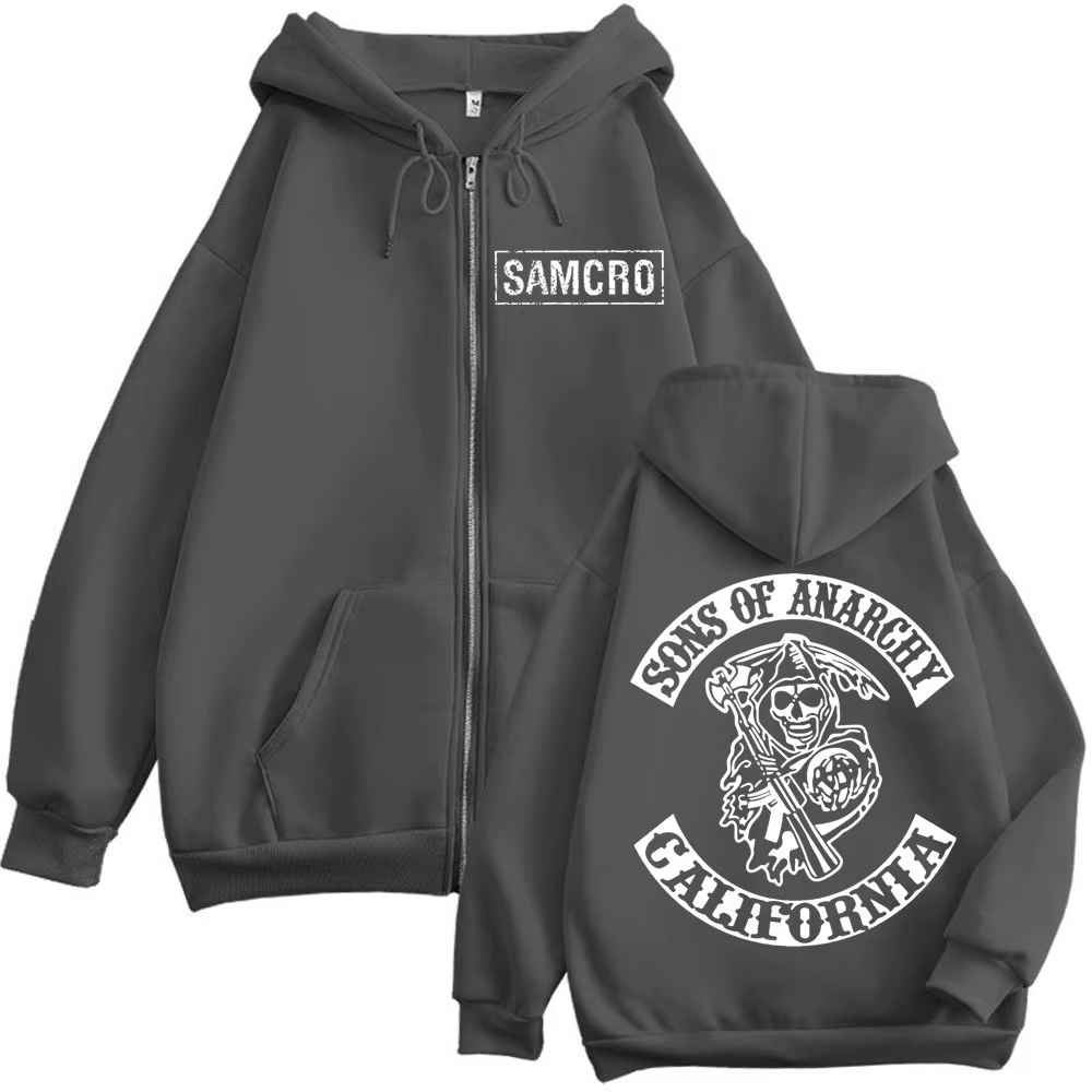 Sons of Anarchy – sweat à capuche avec fermeture éclair imprimée Double face pour hommes et femmes,