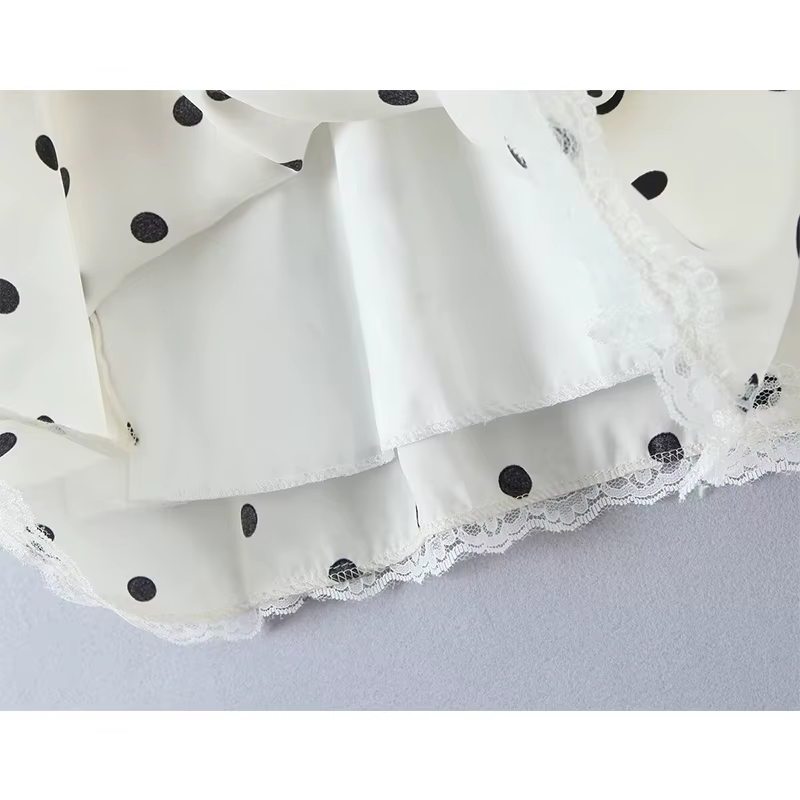 YENKYE dentelle épissé à pois Robe licou femmes élégant a-ligne Mini Sexy dos nu robes Robe d'été 20