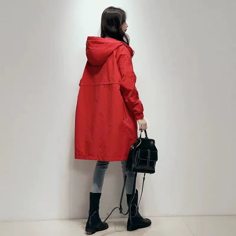 Coupe-vent brodé Long pour femmes, manteau Chic, ample, taille collectée, mode Hong Kong, nouvelle c