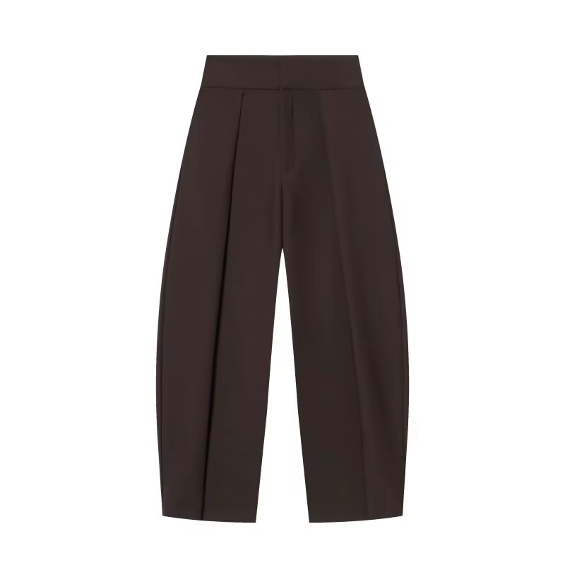 Pantalon large pour femme, style rétro, couleur foncée, plissé, taille haute, décontracté, pour le t