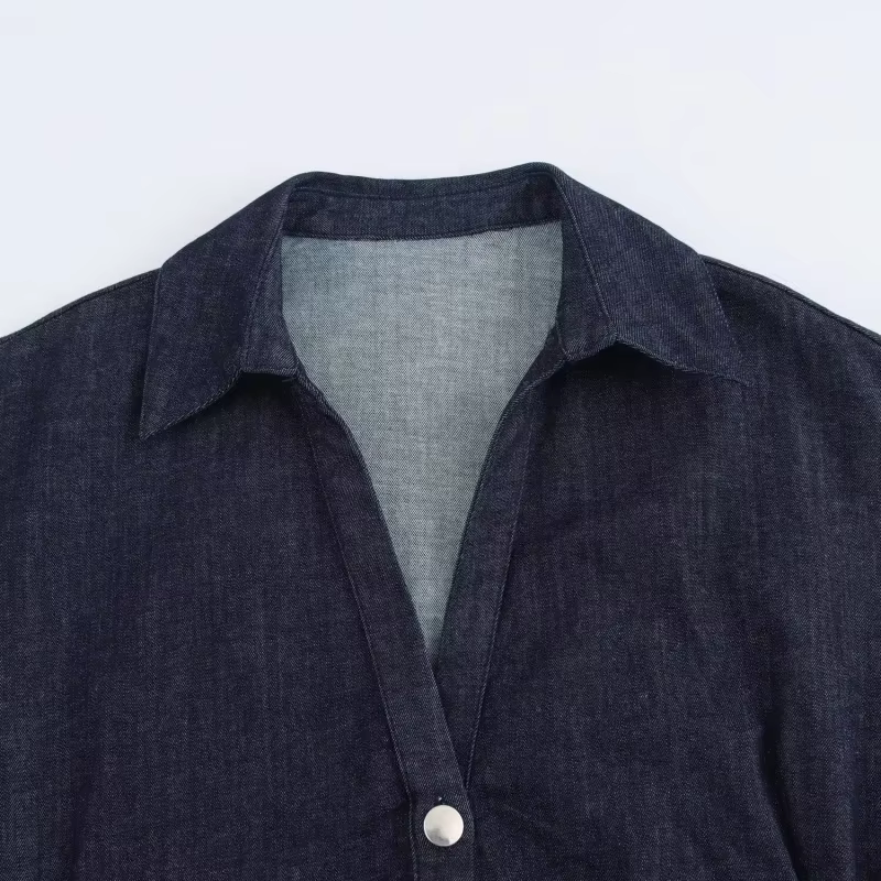 Printemps nouvelle série 1975 denim robe MIDI avec revers côté fermeture éclair mode rides taille mi