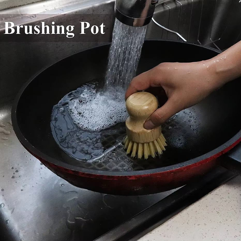Brosse à récurer la vaisselle en bambou Regina, épurateur de vaisselle en bois de cuisine, brosse de
