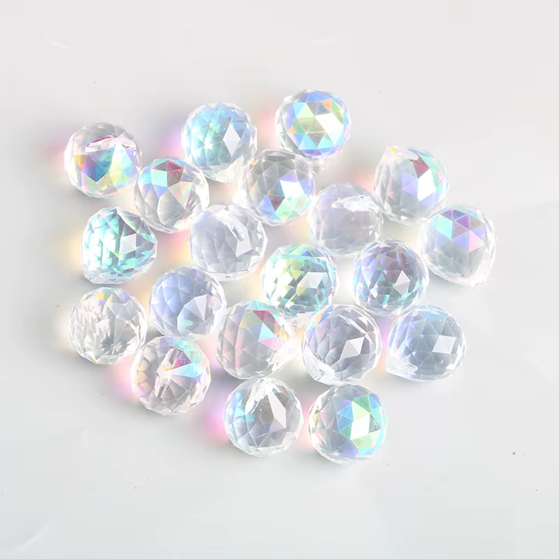 Boule de cristal à facettes transparentes, attrape-soleil en verre, prismes, lampe suspendue, pièces