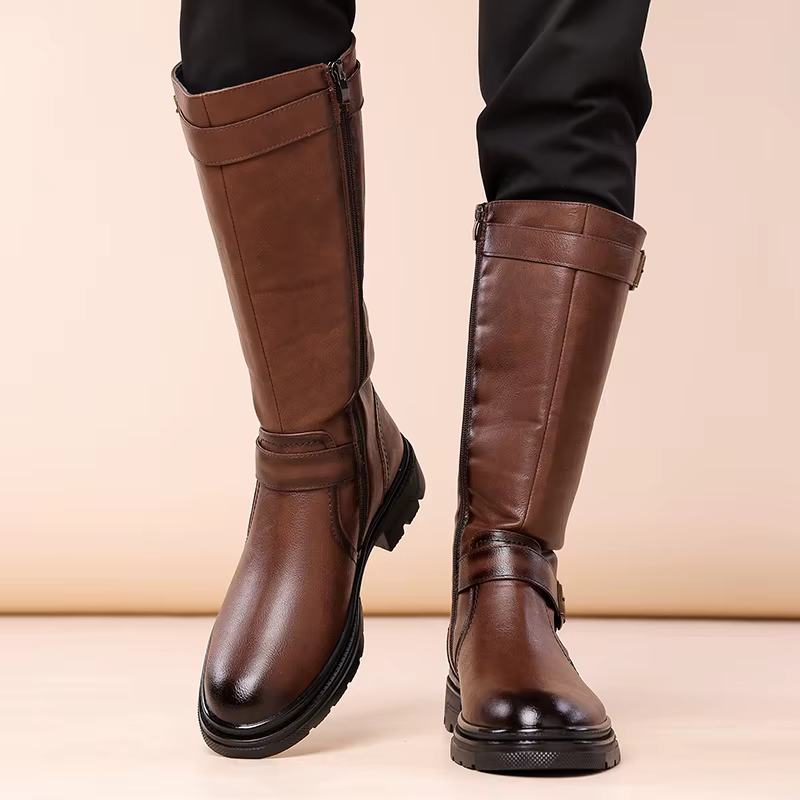 Bottes hautes britanniques en cuir noir pour hommes, bottes de moto de styliste, bottes de travail d