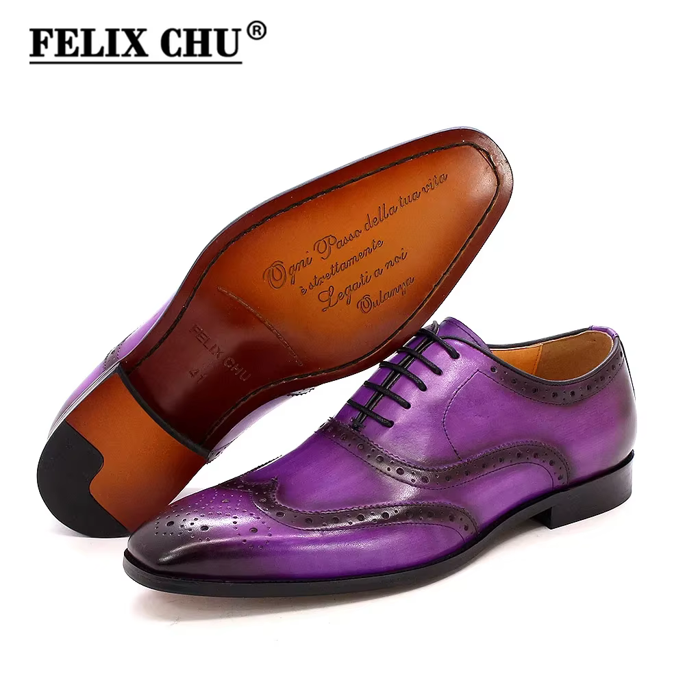 Chaussures Oxford à bout d'aile pour hommes, grandes tailles, faites à la main, en cuir de veau véri