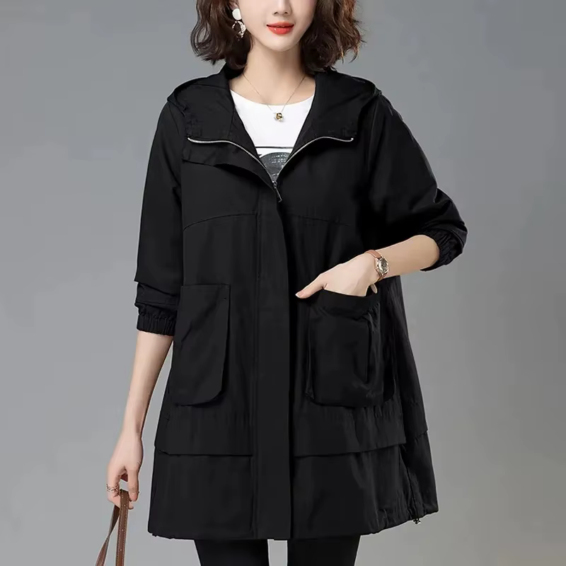 Manteau à capuche semi-long pour femme, coupe-vent féminin, manteau à manches longues, nouveau, été,