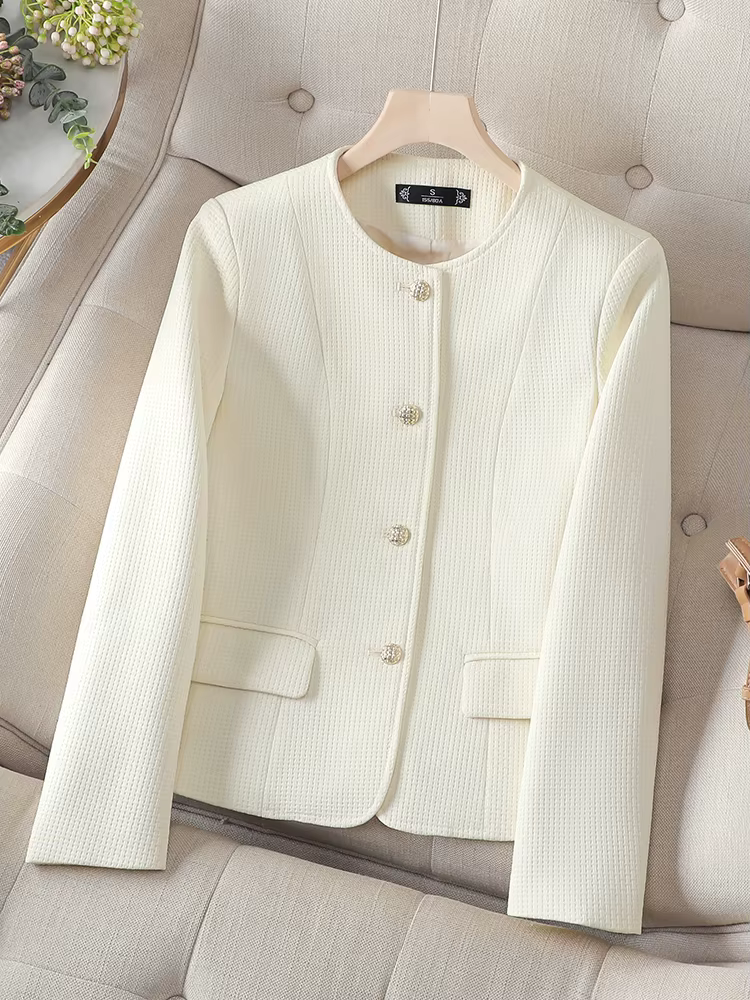 Blazer Slim à Manches sulfet Col Rond pour Femme, Veste Décontractée, Noir, Rose, Beige, Manteau d'A
