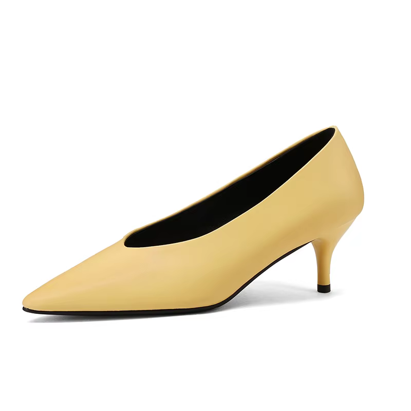 Escarpins tendance en croûte de cuir pour femmes, chaussures de bureau, Sexy, bleu ciel, jaune clair