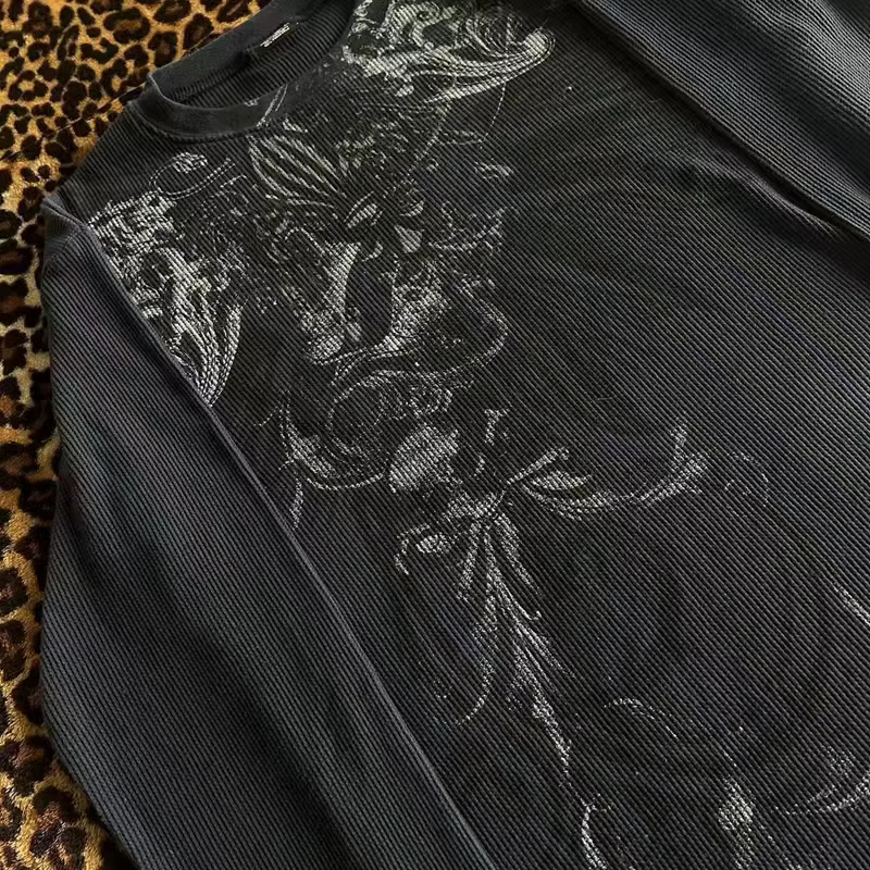 Y2K Hottie Grunge Cyber Mall Goth T-shirt thermique crânes graphique imprimé à manches longues pulls