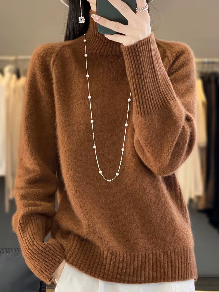 Femmes pull en cachemire 100% laine mérinos tricoté pull automne hiver col montant tricots femme dou