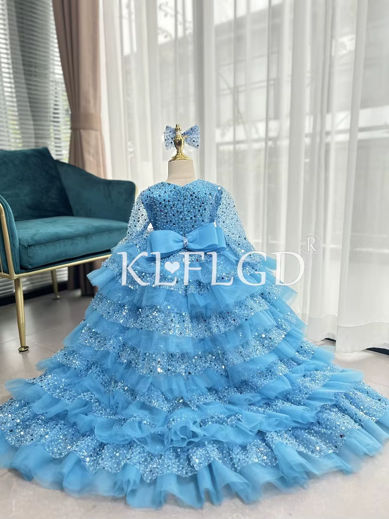 Robe de luxe légère à sequins pour fille de 4 à 12 ans, tenue élégante de concours de beauté, haut d