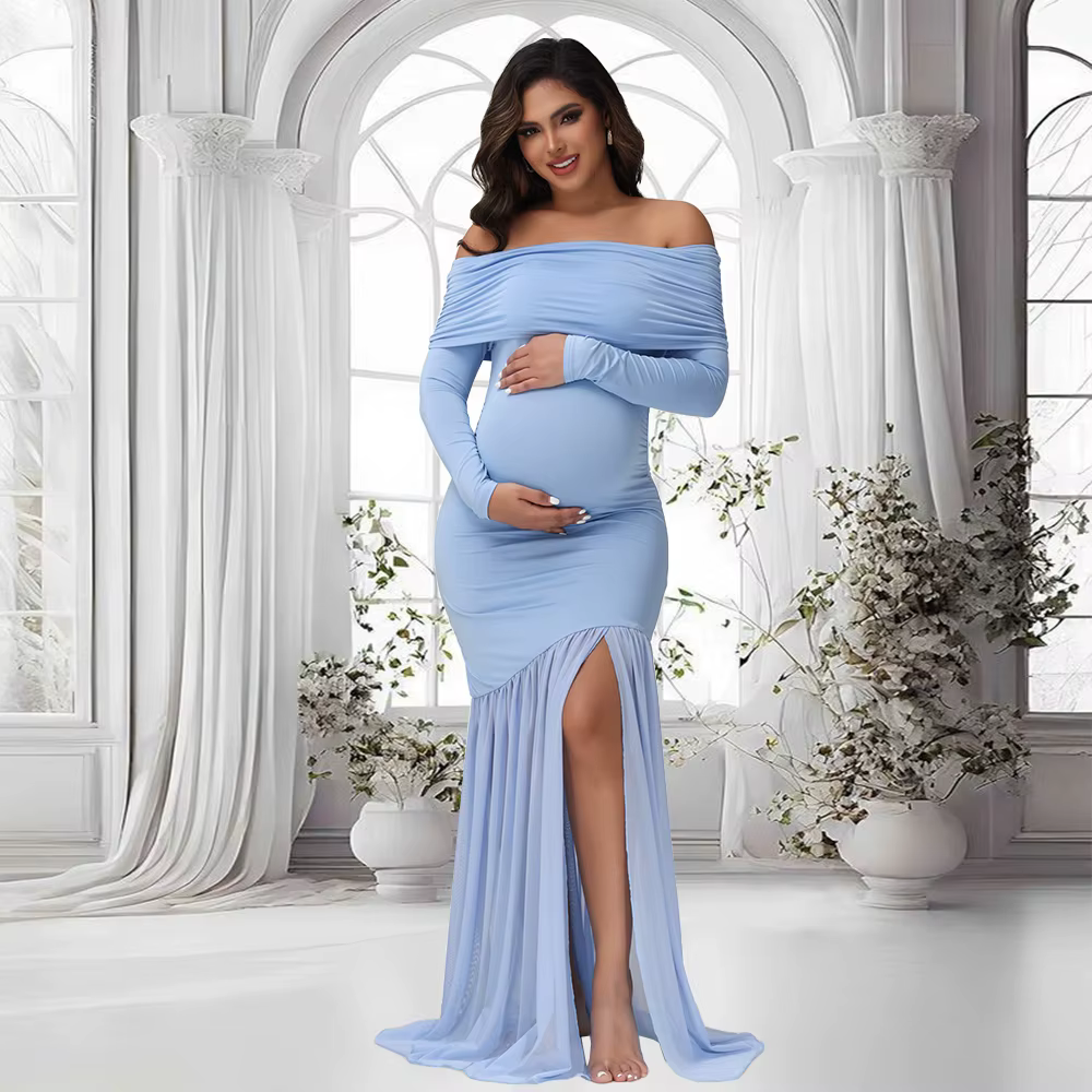ALTERfur ses-Robe de Soirée Élégante pour Femme Enceinte, Fentes Décolletées, Ourlet en Queue de Poi