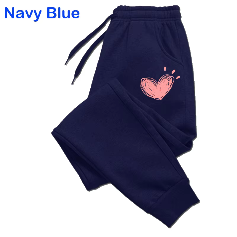 Femmes mignon coeur imprimé pantalons de survêtement automne hiver coton pantalons longs survêtement