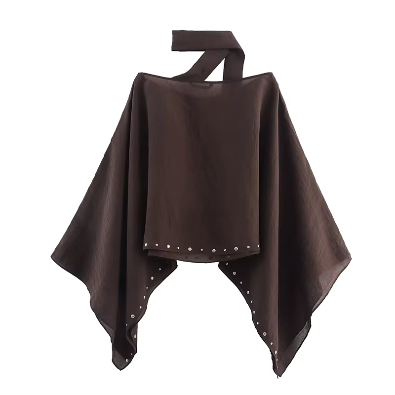 Nouvelle collection Été 2026 : Capes et vestes amples et courtes pour femmes, avec écharpe à rivets,
