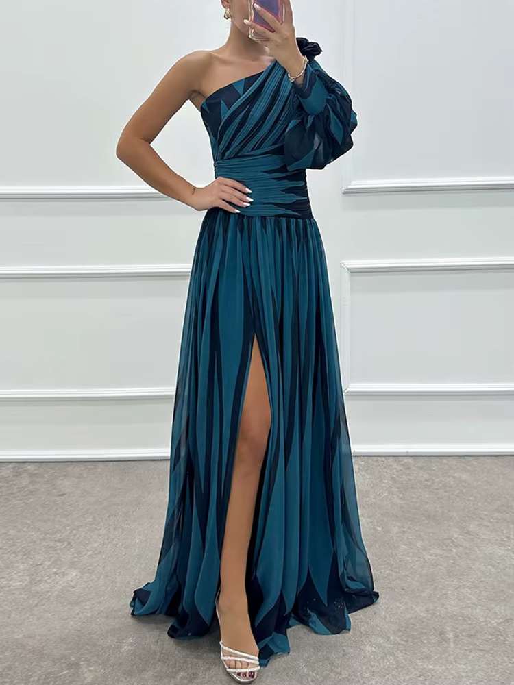 Robe maxi patchwork à manches longues lanterne, robe de soirée élégante pour femmes initiées une seu