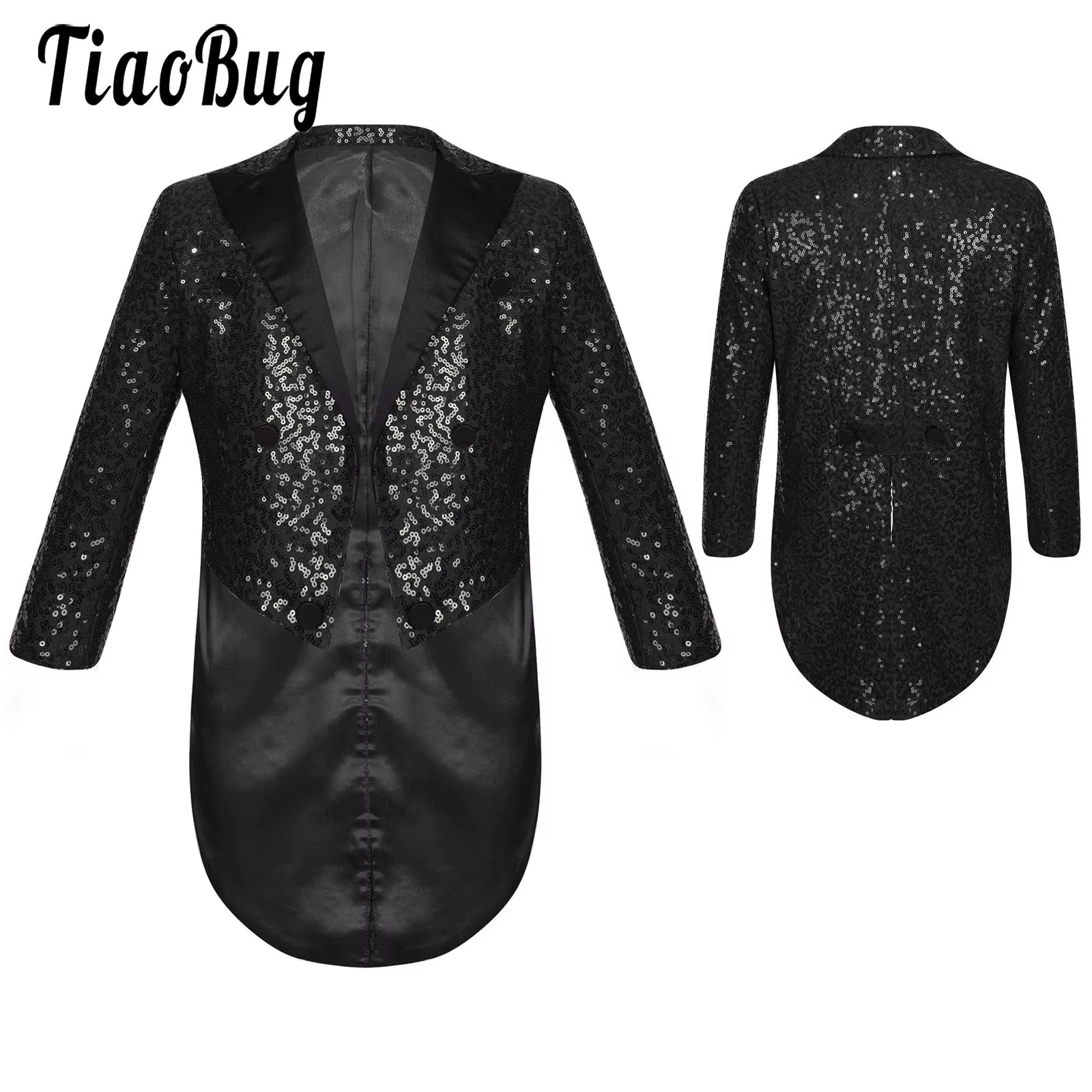 Veste de manteau à paillettes pour enfants garçons, coupe classique, smoking avec queues, Blazer bri