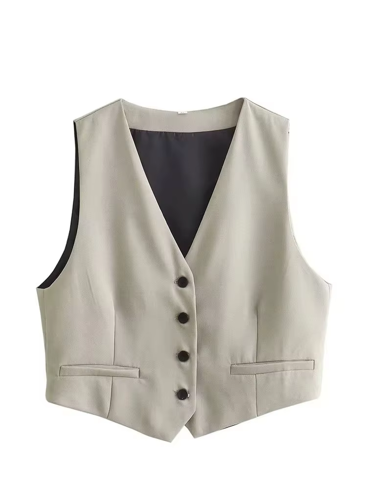 Ensemble 2 pièces pour femme : Gilet sans manches boutonné et pantalon large – Tenue décontractée po