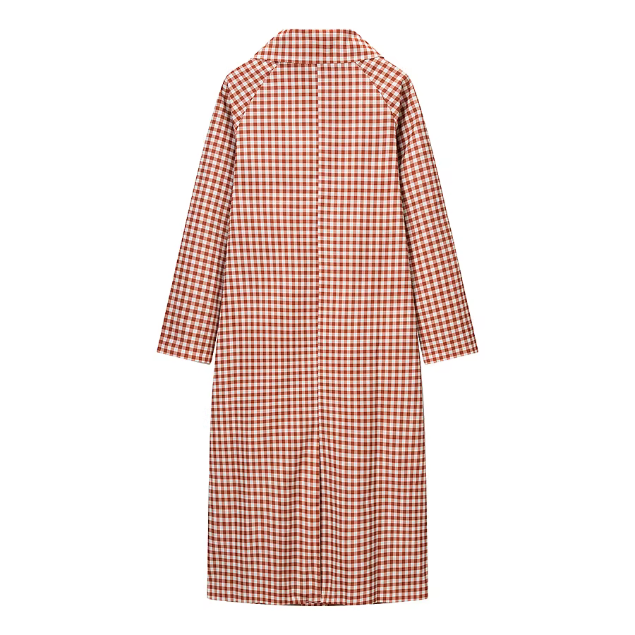 Femmes décontracté Plaid longue Trench manteau femme rouge Plaid simple boutonnage manches longues c