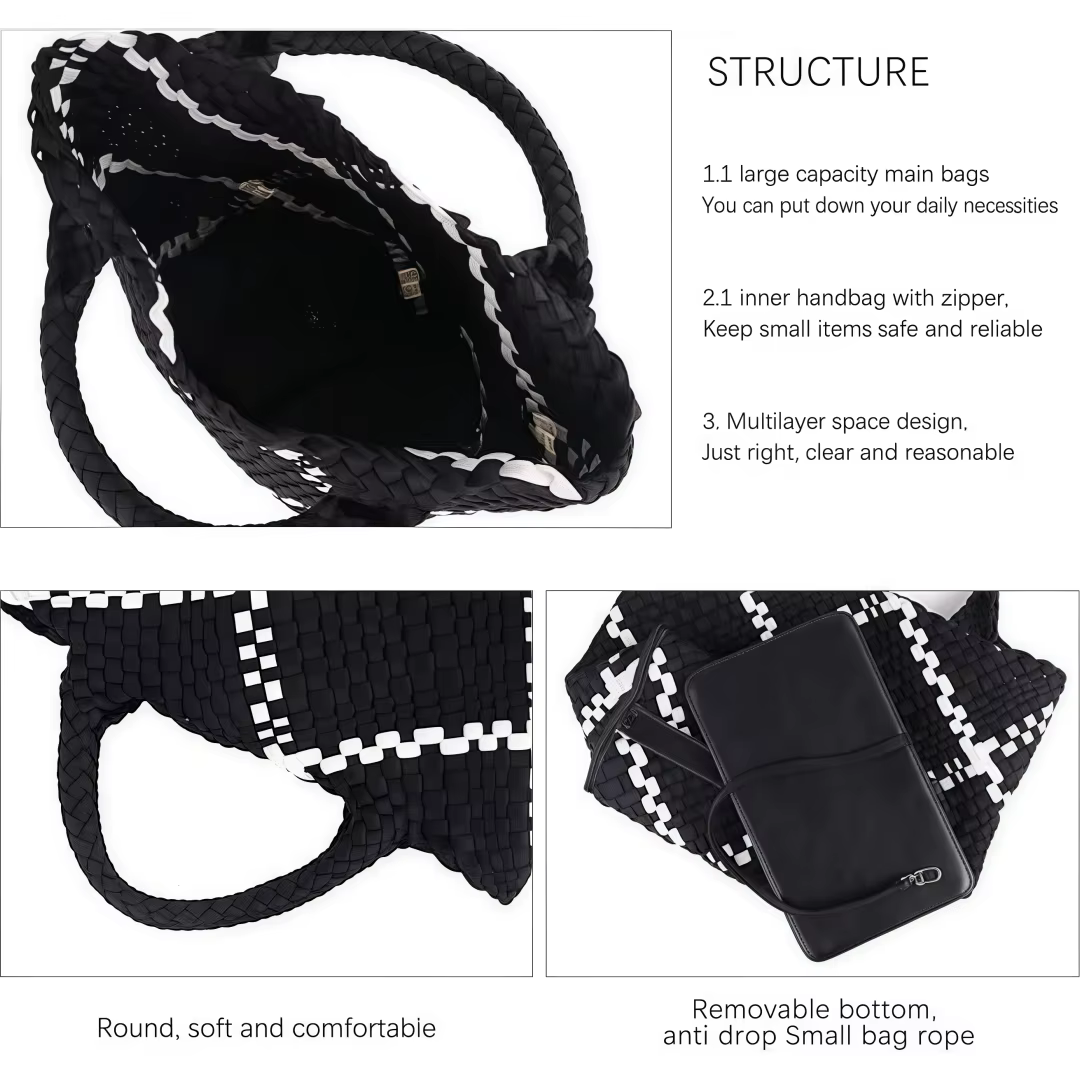 Sac tissé pour femmes, sac fourre-tout en néoprène, sac à main de plage d'été, sac à main rétro fait