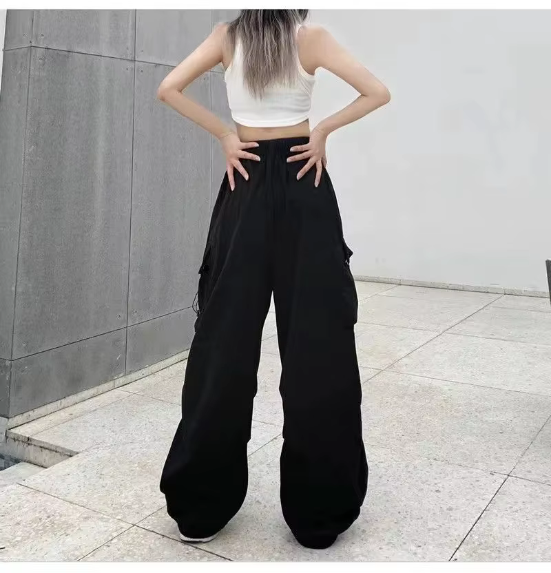 Pantalon d'outillage rétro américain pour femme, drapé à faisceau droit, joker d'été, ample, jambes