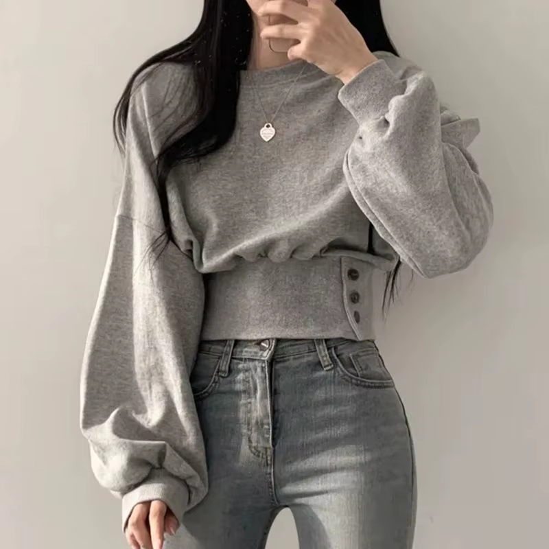PVD-Ulzzang Buttons Design Baggy pour femme, Crop, Sports, Loisirs, Automne, Jeune rue, Esthétique, 