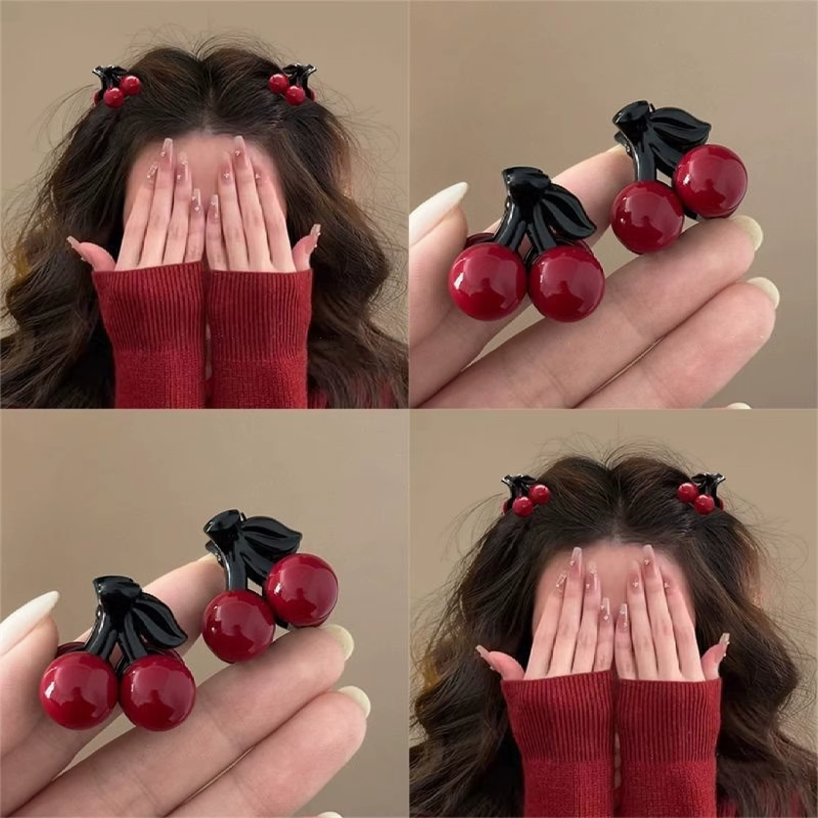 4-8 pièces de cerise de perles rouges, petites pinces à cheveux, douces, filles, cheveux cassés, Min