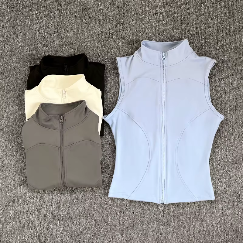 Haut de Sport sans manches pour femmes, coupe cintrée, séchage rapide, col montant élastique, vêteme