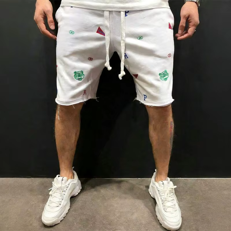 Shorts amples en coton pour hommes, style streetwear, brodés, décontractés, pour le sport et la musc