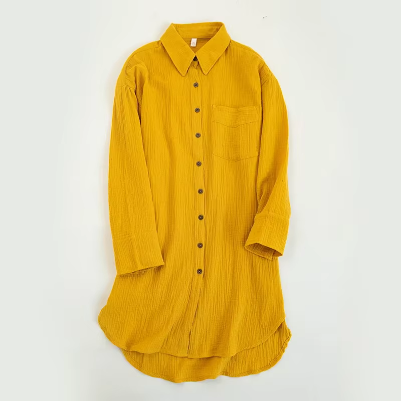Robe chemise Chic et élégante pour femmes, 100% coton, col rabattu, manches longues, robe de fête d'