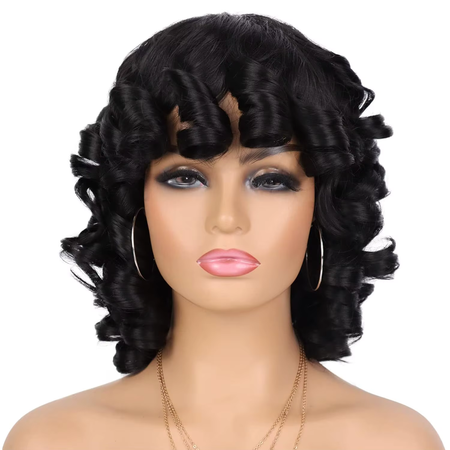 Tereshar perruque synthétique courte Afro bouclée avec frange grande perruque bouclée crépue courte 
