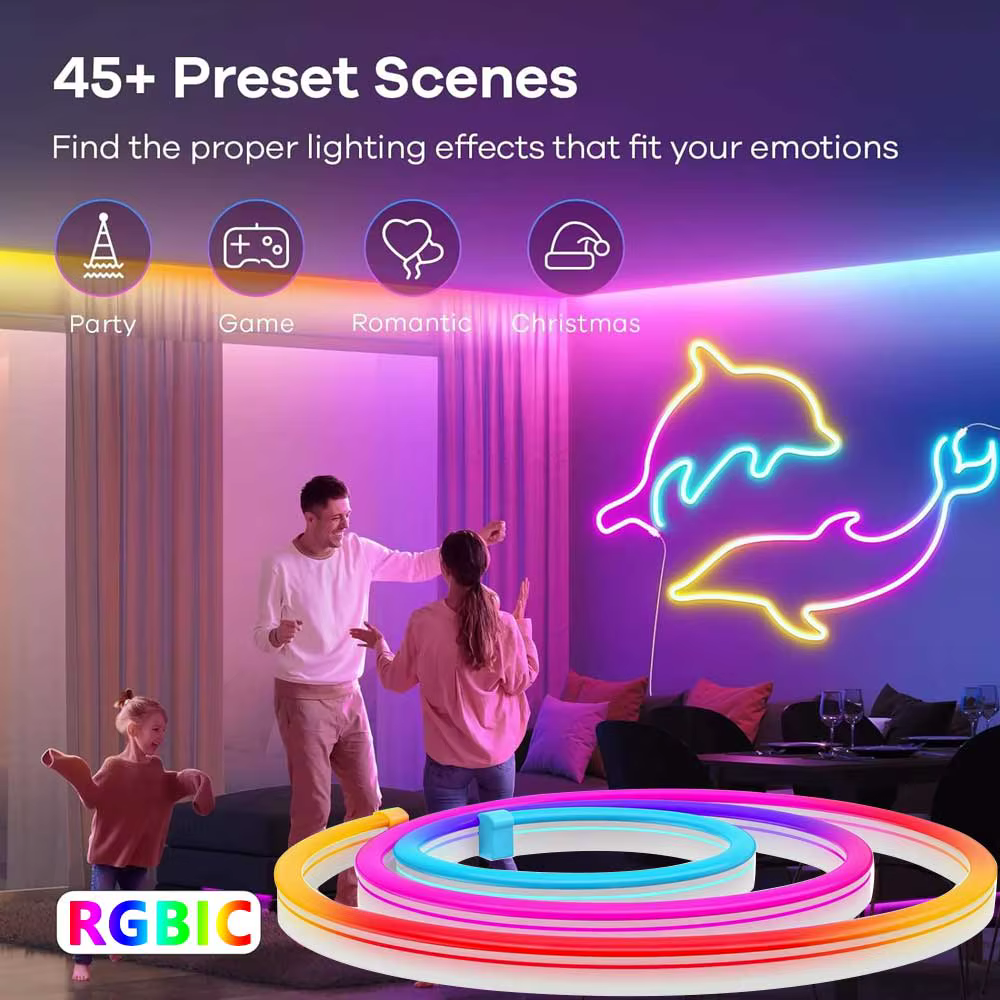Bande lumineuse LED néon TUYA, 5V, 72 diodes/M, corde lumineuse en Silicone avec synchronisation de