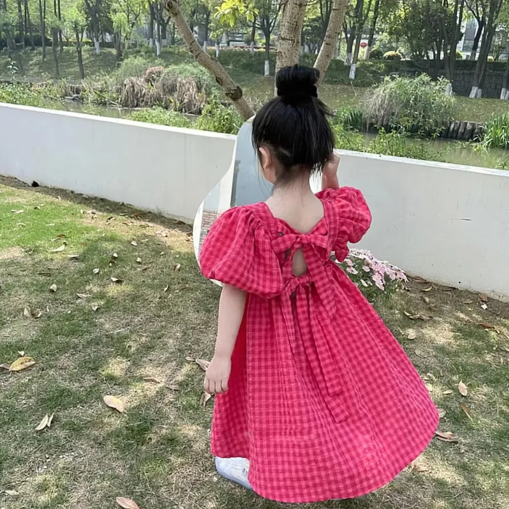 Bear Leader – robe mi-longue à carreaux, Rose, avec nœud, élégante, Lolita, pour enfants, grandes fi