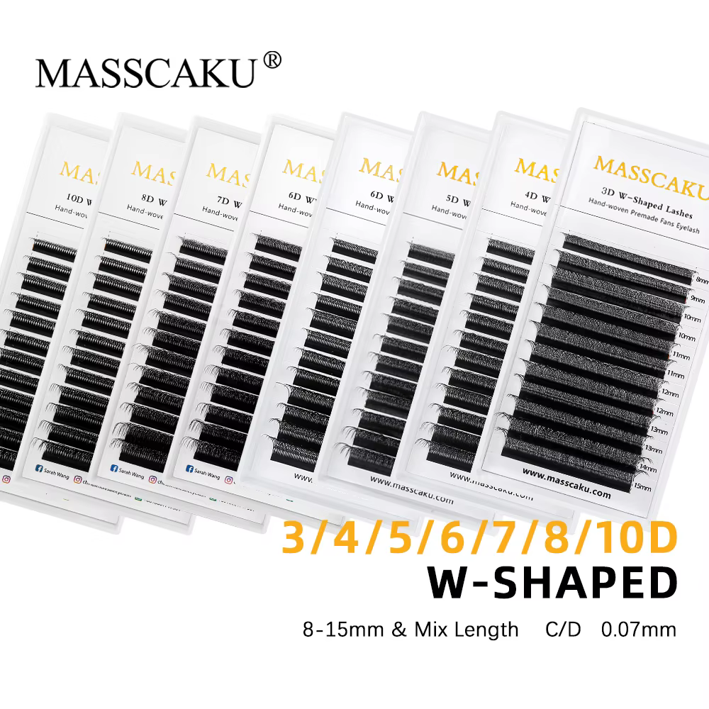 MASSCAKU 3D 4D 5D 6D 7D 8D 10D W en forme de cils naturel doux léger individuel W Style pré-fabriqué