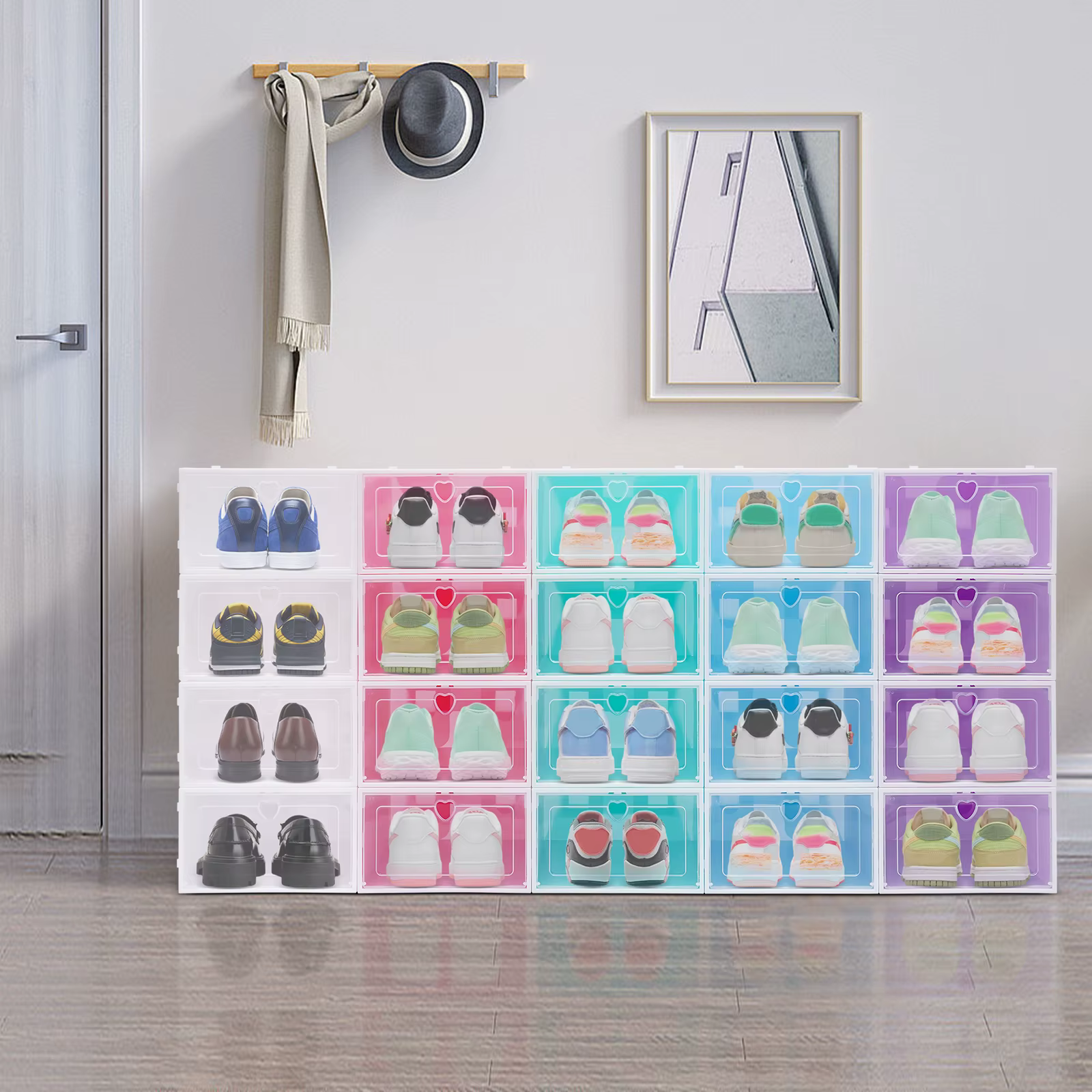 Boîtes de rangement empilables pour chaussures, 5 documents, boîtes à chaussures à rabat en plastiqu