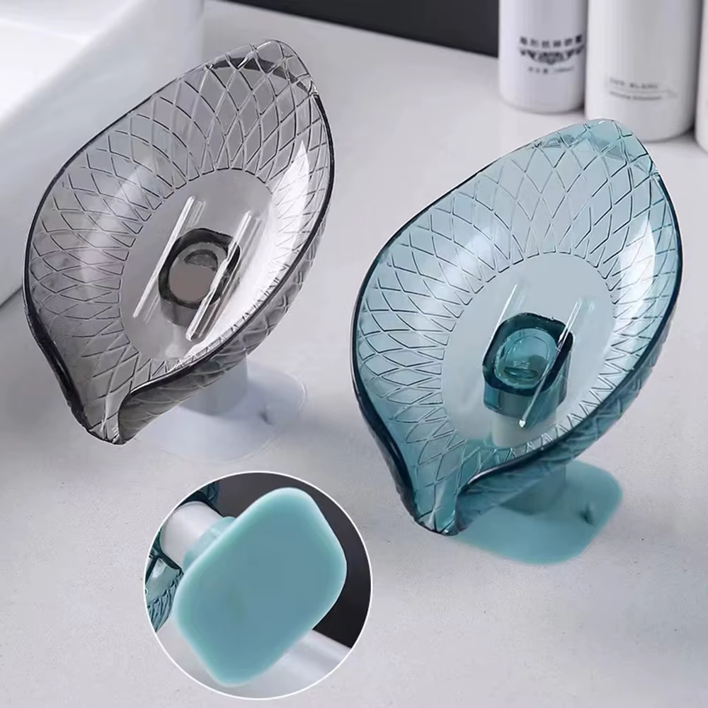 Boîte à savon de vidange Design feuille avec ventouse, plateau à savon décoratif en plastique auto-d