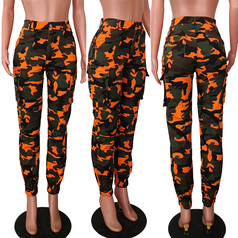 Doyerl-Pantalon cargo Solomon pour femme, pantalon de survêtement imprimé fjCamo, taille haute, déco