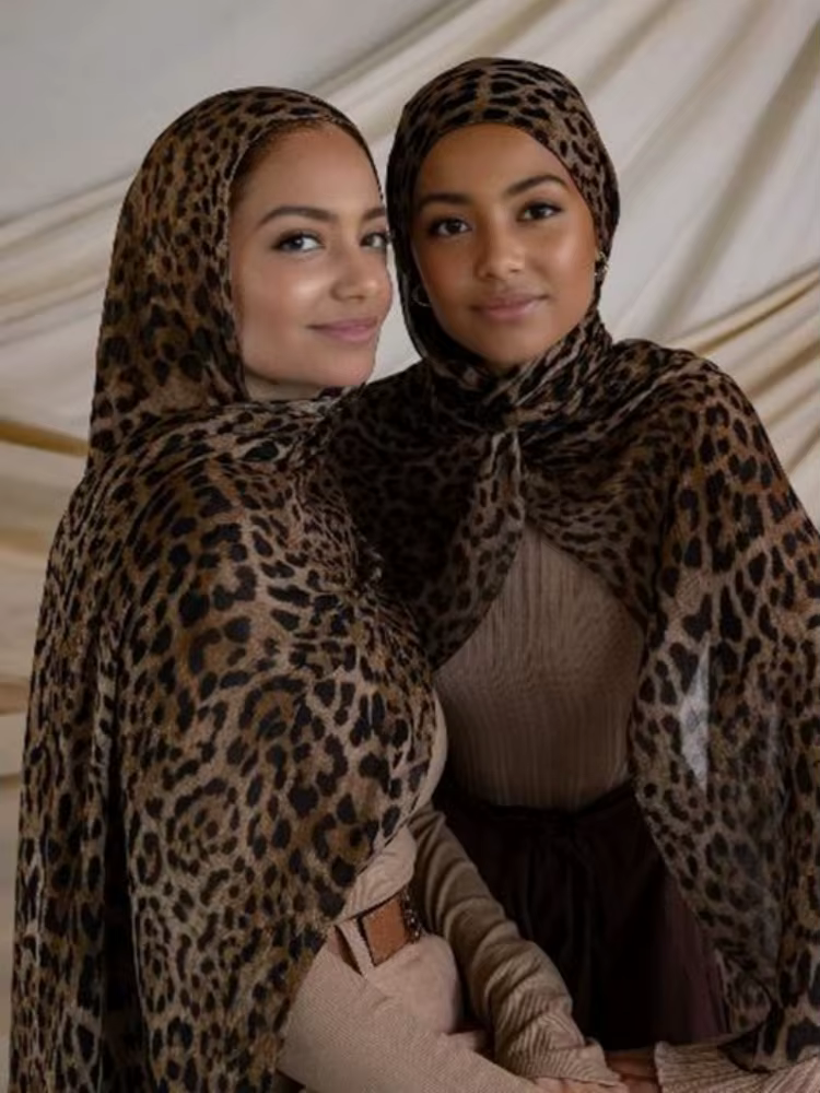 1 pièces Ramadan Hijab imprimé léopard femmes bohème aquarelle doux musulman Hijabs Floral respirant