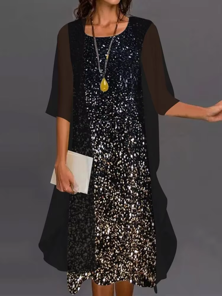 Robe d'été en mousseline de soie pour femmes, sans manches, col rond, imprimé, ample, pour soirée + 